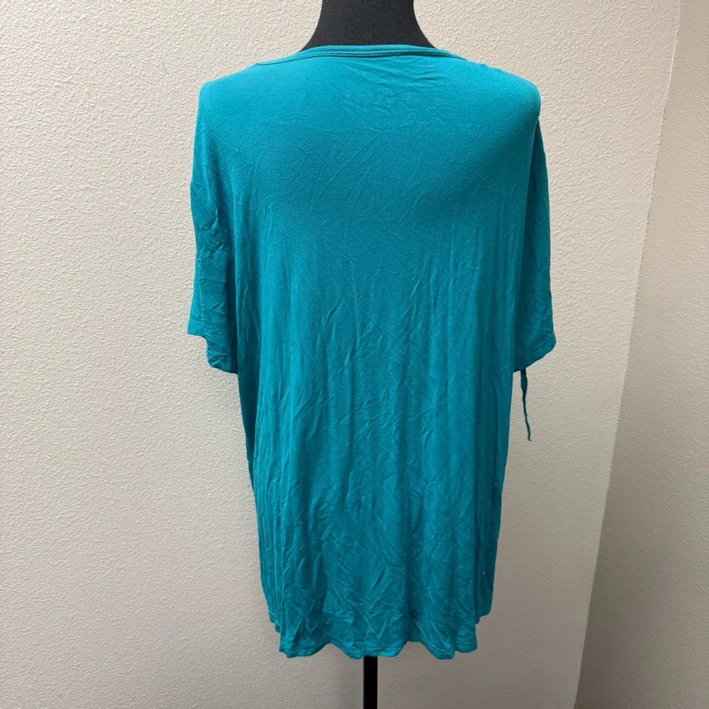Crazy Train Teal Fringe Western Boho Top Festival Southwest Tee Size L - Picture 5 of 8